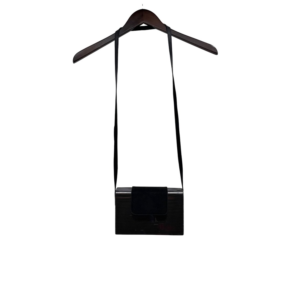 Stuart Weitzman Vintage Black Suede Ribbed Metallic Crossbody Box Bag Spain